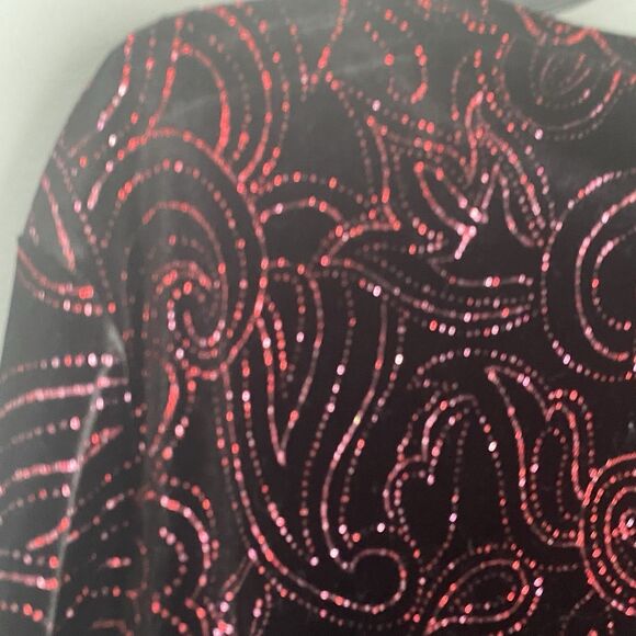 Black Velvet Red Sparkle Top Notations Sz 3X One Piece Cardigan Style Party - Picture 11 of 16